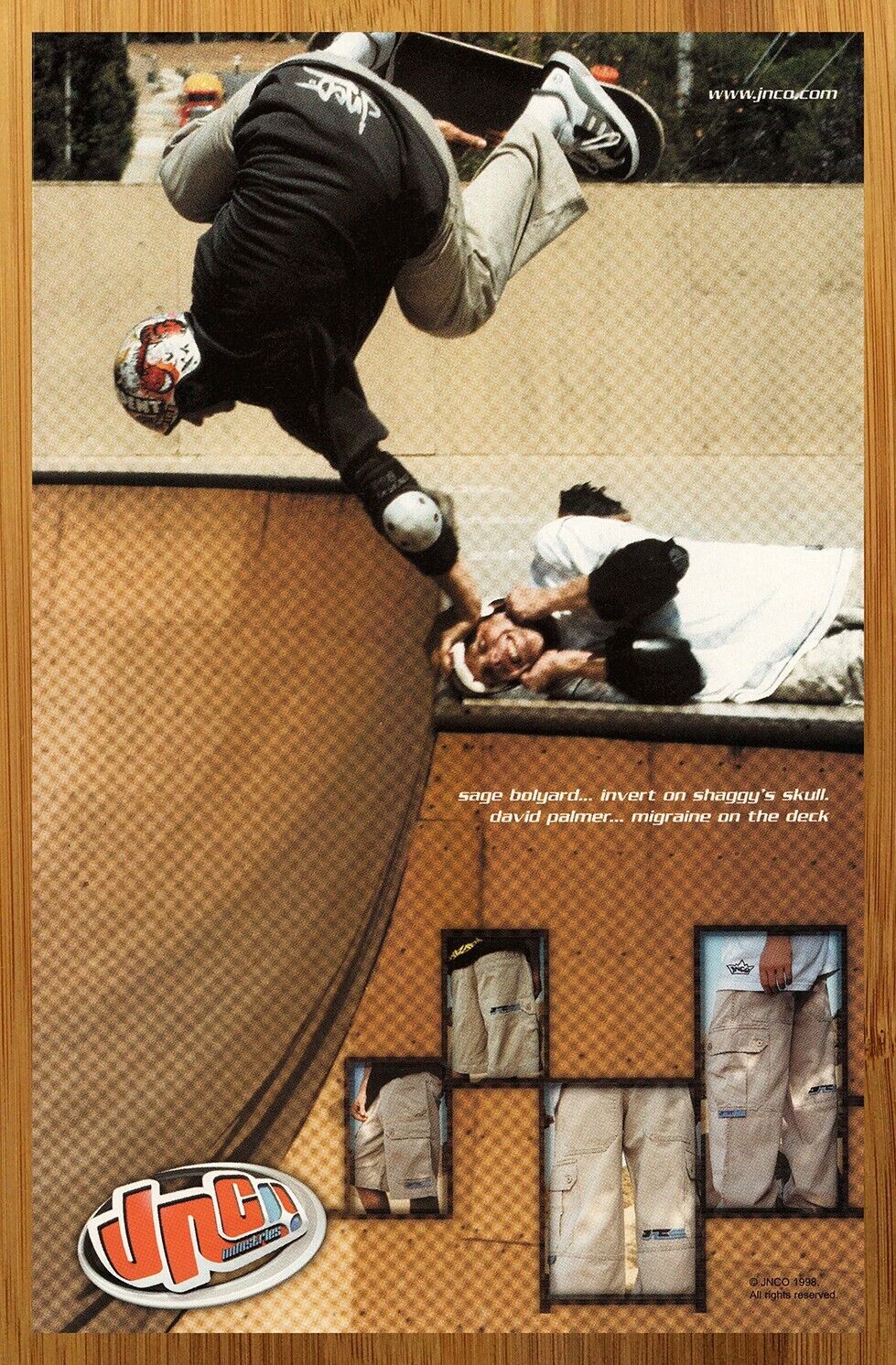 1998 JNCO Clothing Vintage Print Ad/Poster Sage Bolyard Skateboarding 90s Art
