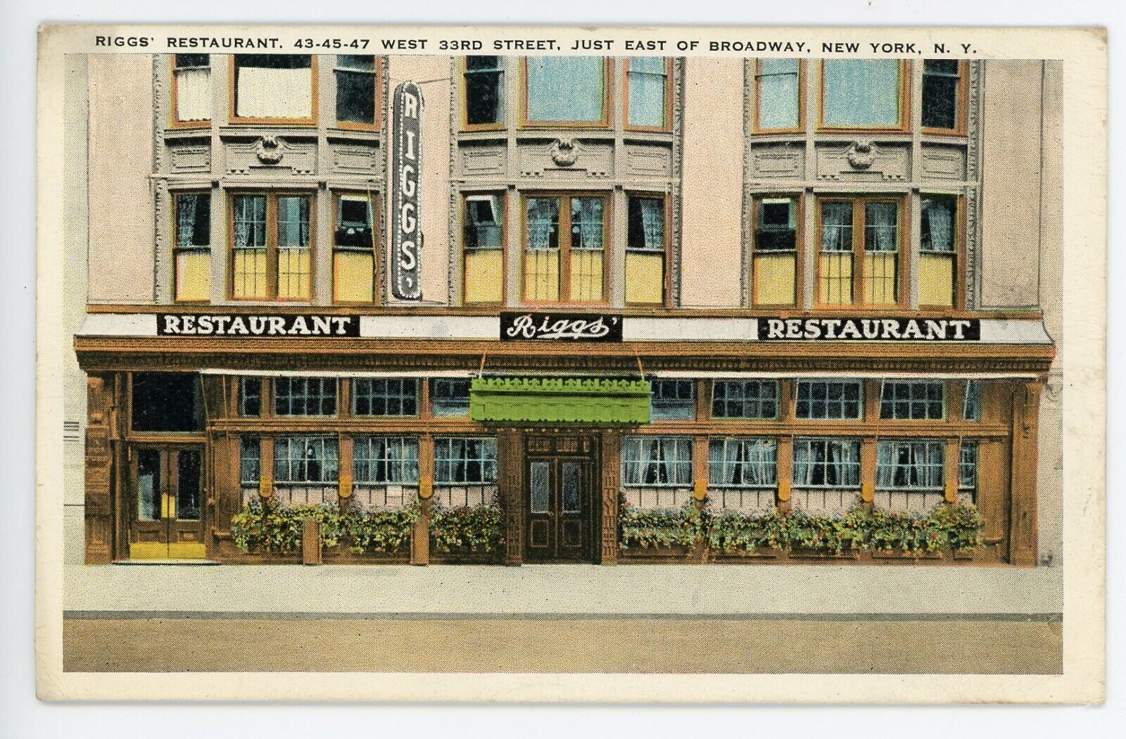 Antique New York NY Postcard Riggs\' Restaurant 43-45-47 W 33rd St Divided Back