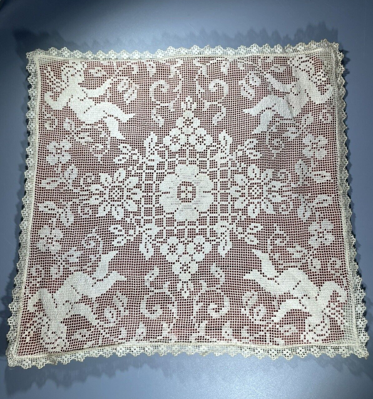 VTG Victorian Boudoir Lace Pillow Cover Satin Insert Flowers & Cupids