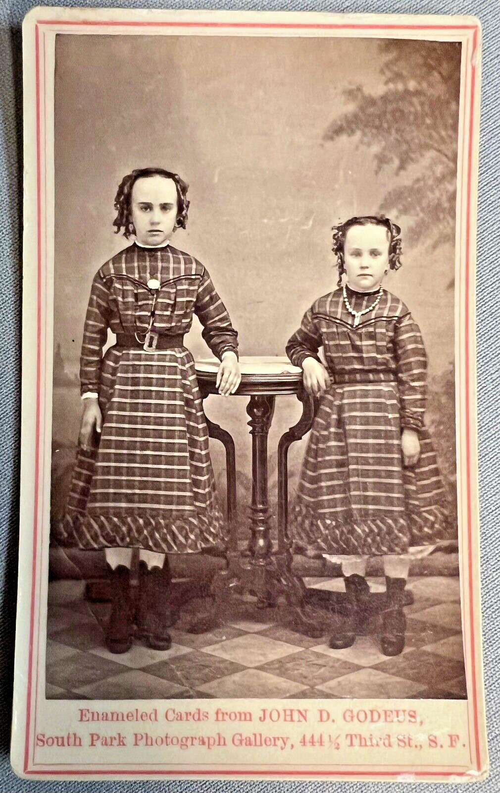 Vintage c1865 CDV Photo Depicting 2 Girls w/ Hair Ringlets Godeus South Park, SF