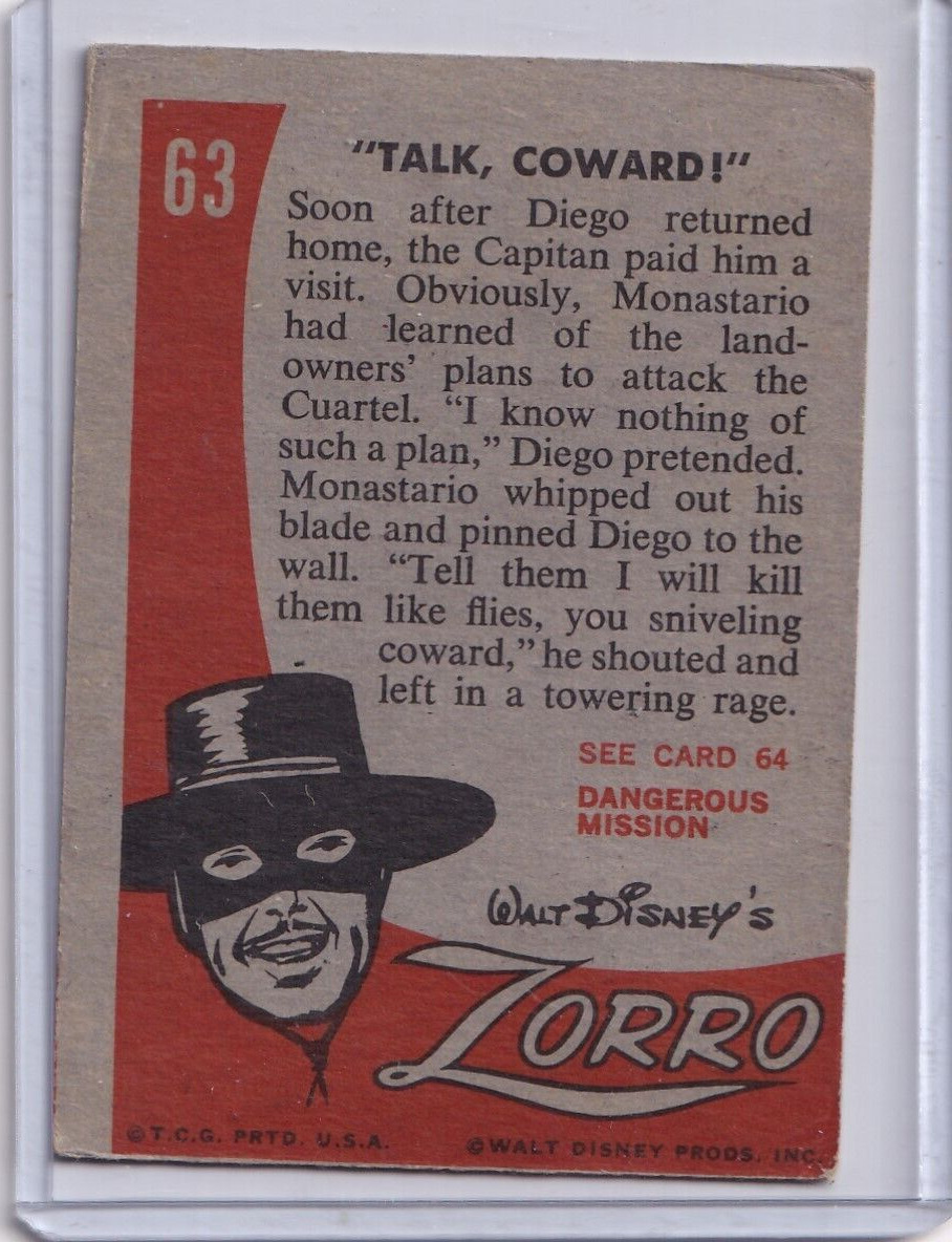 1958 Topps Zorro # 63 Talk Coward Excellent