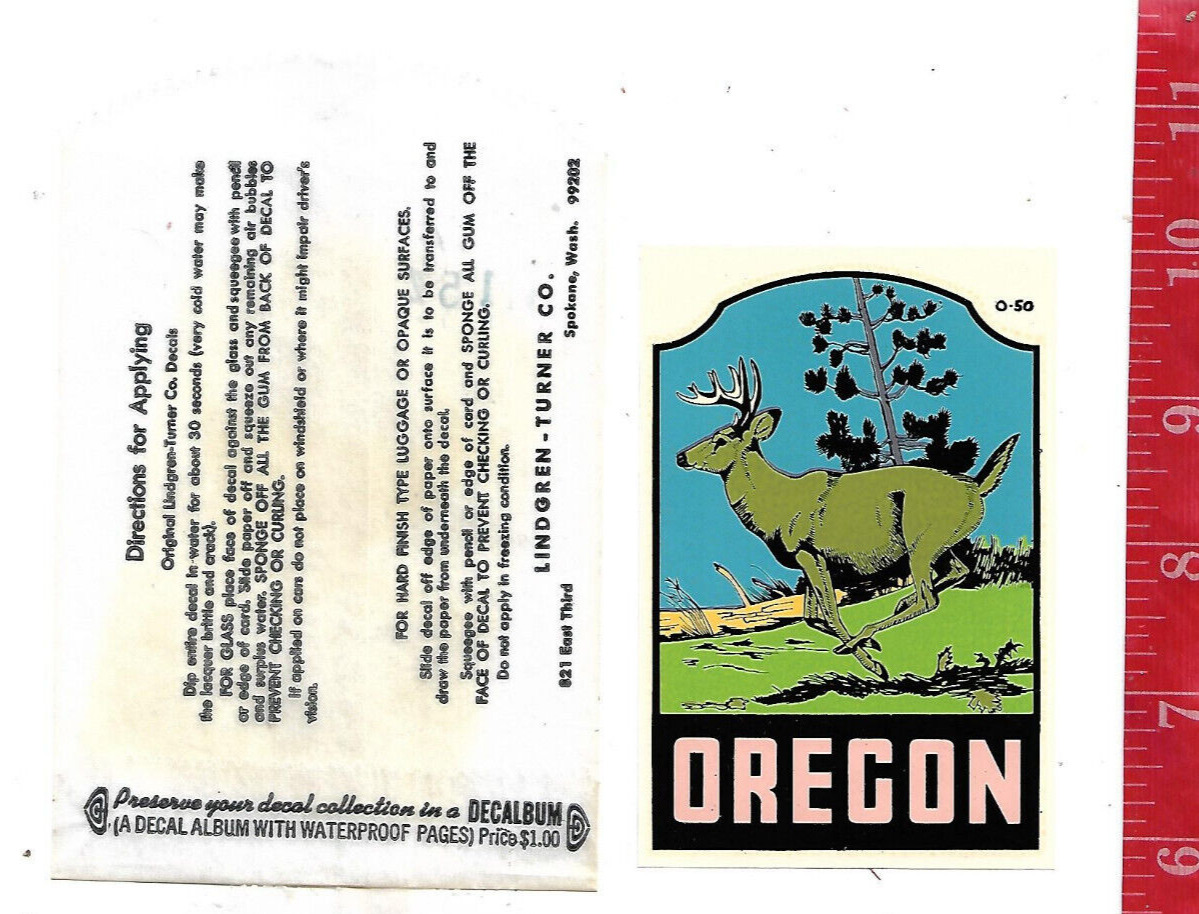 Vintage water decal Oregon running deer  Lindgren -Turner Co.