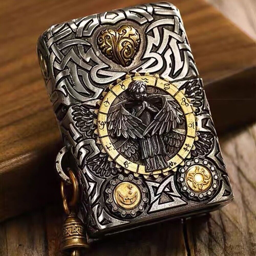 Zippo lighter Full-cover Collectible/ Seraph Angel moving cogwheel Free 4 Gifts
