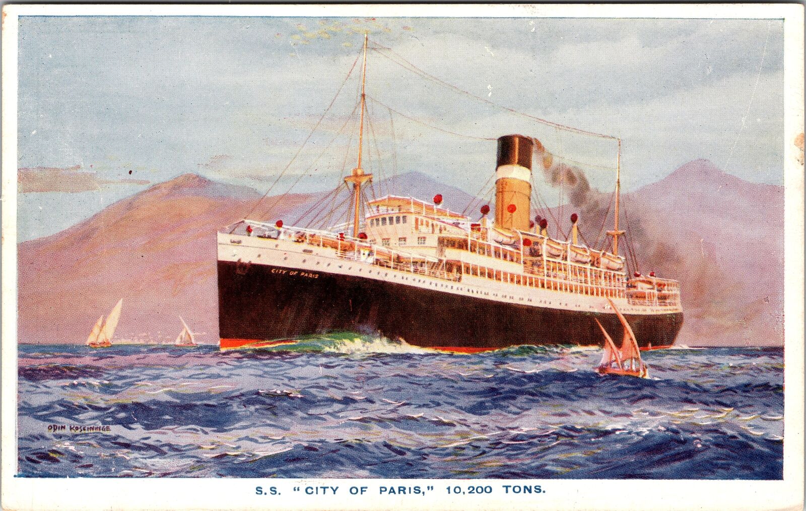 SS City Paris, Boats, Transportation, Vintage Postcard