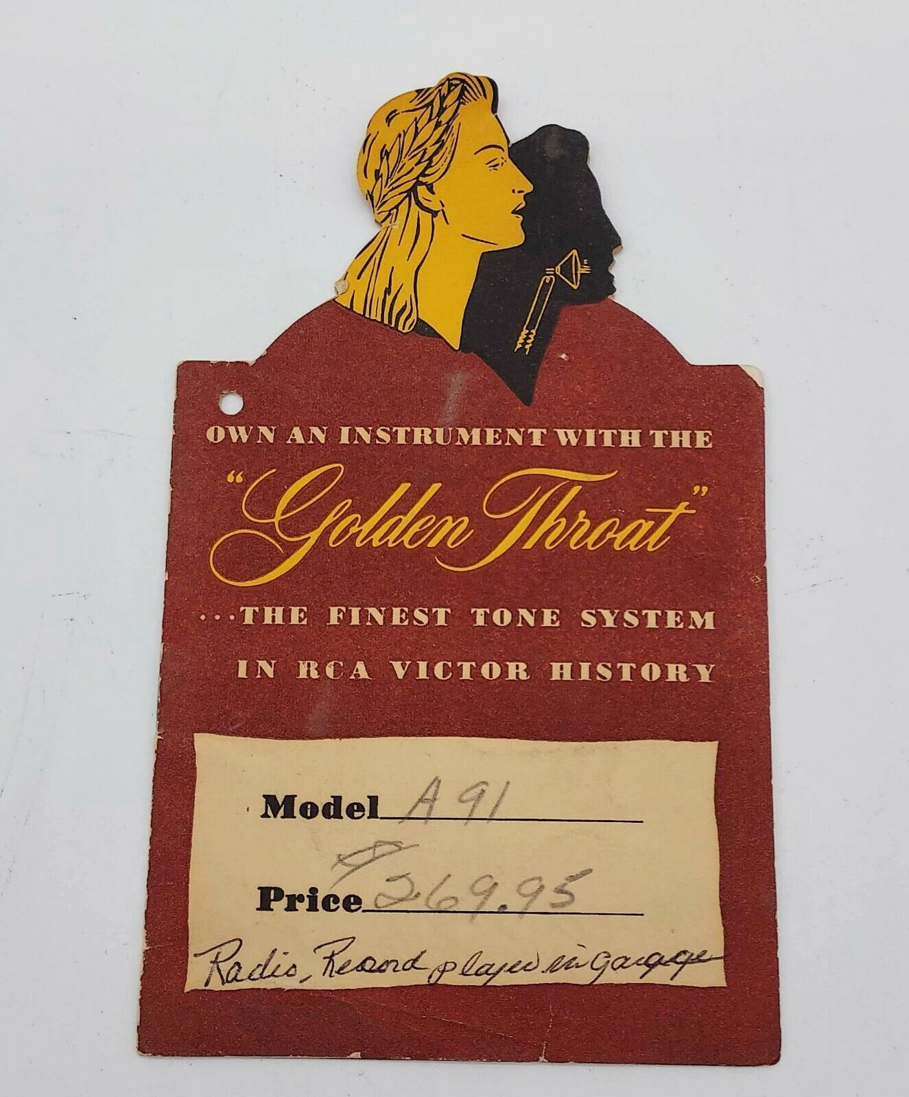 RCA Victor The Golden Throat Radio Booklet Hanging Tag 1940\'s A91 Radio