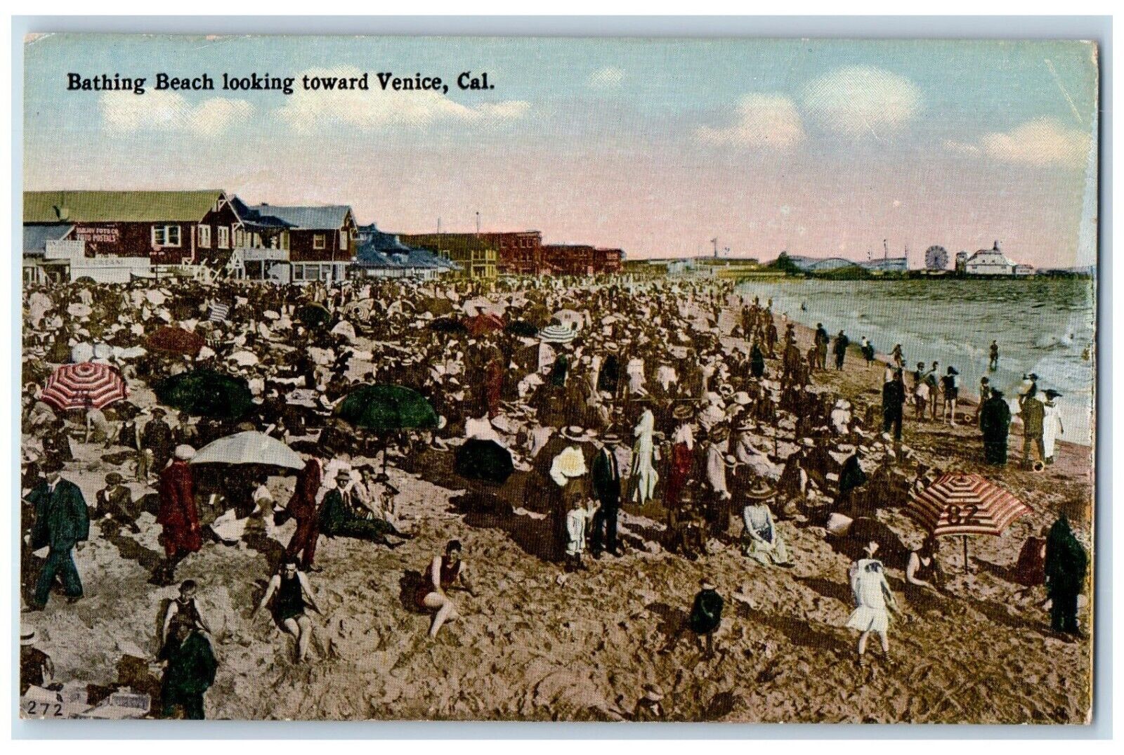 1910 Bathing Beach Crowd Looking Toward Venice California CA Vintage Postcard