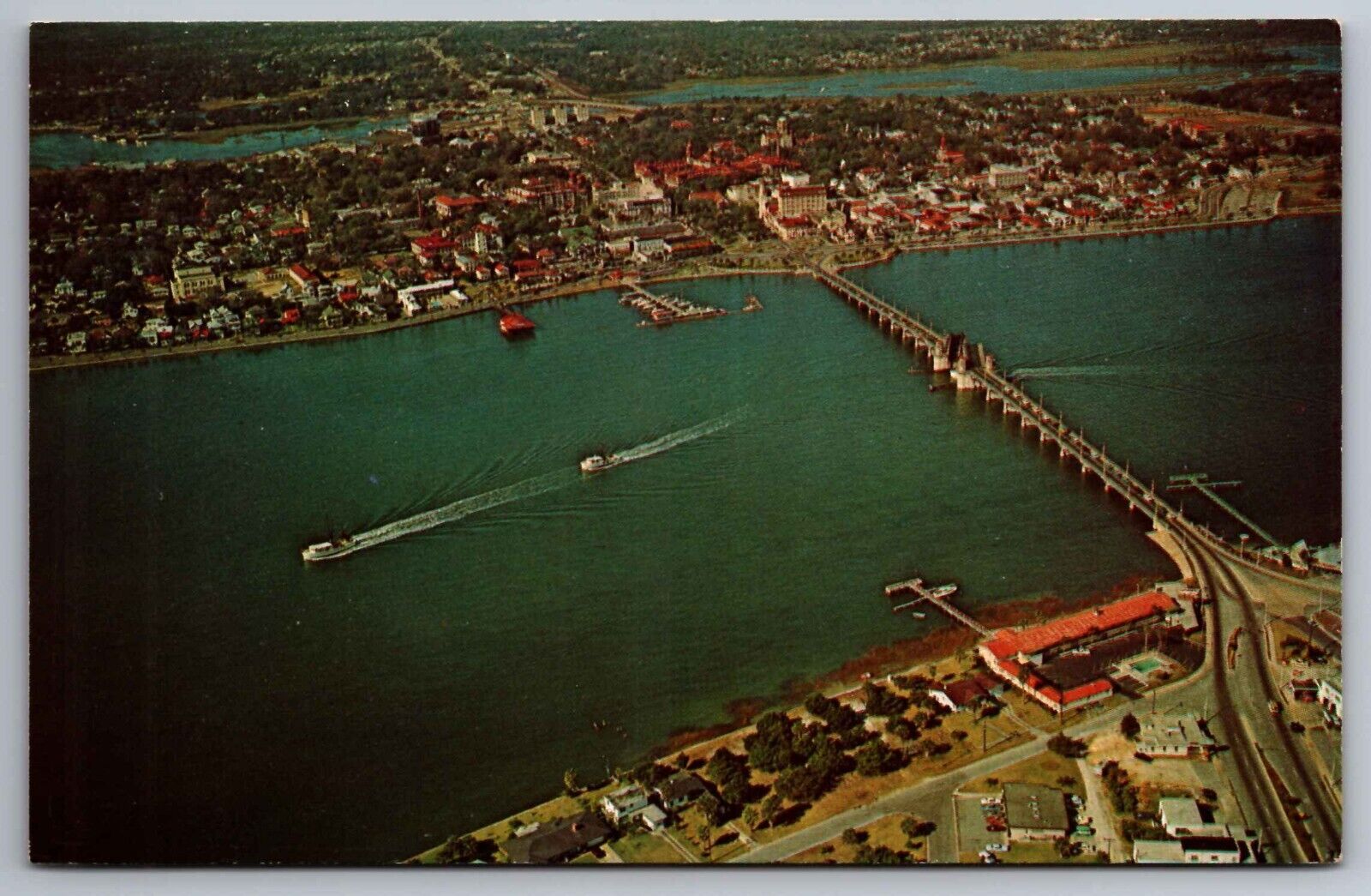 Postcard Aerial View Bridge of Lions & Davis Shore Downtown St. Augustine  H 5