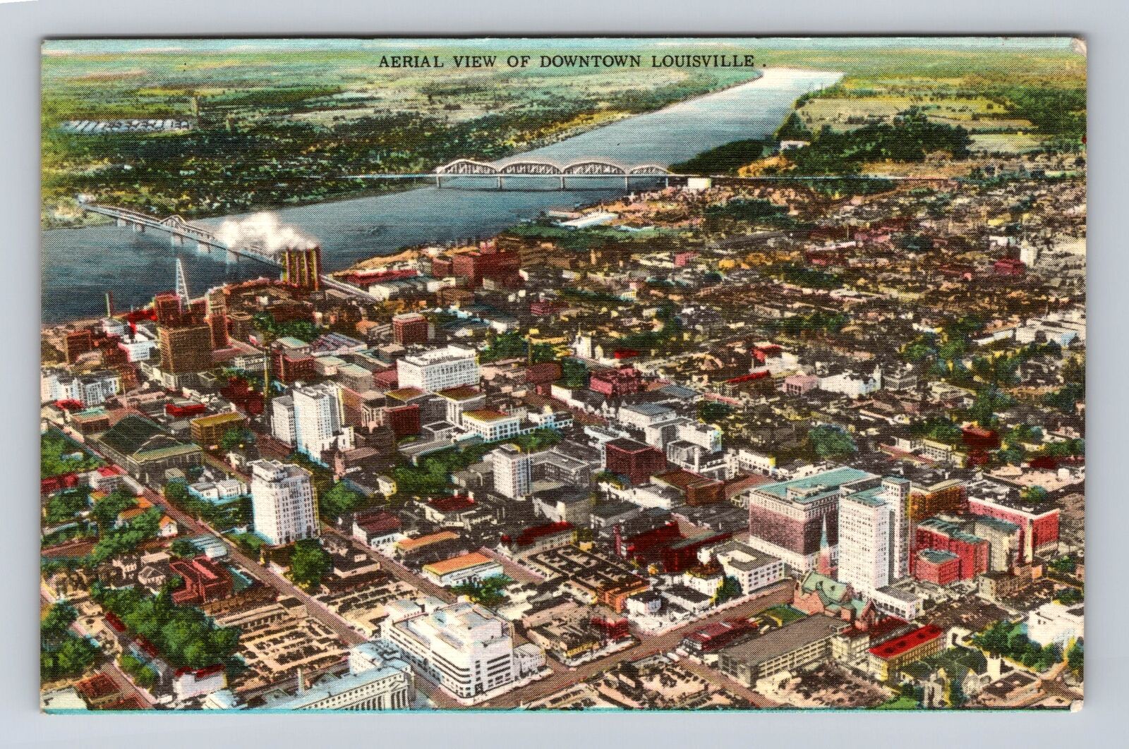 Louisville KY-Kentucky, Aerial View Of Downtown, Antique, Vintage Postcard