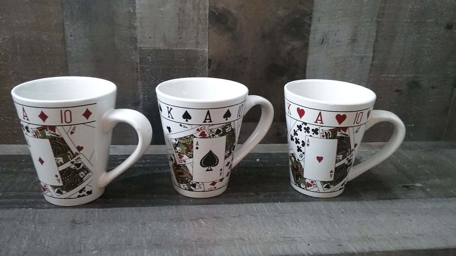 Playing Cards Poker 12oz Coffee Tea Cups Mugs Set of 3 WCL Vintage