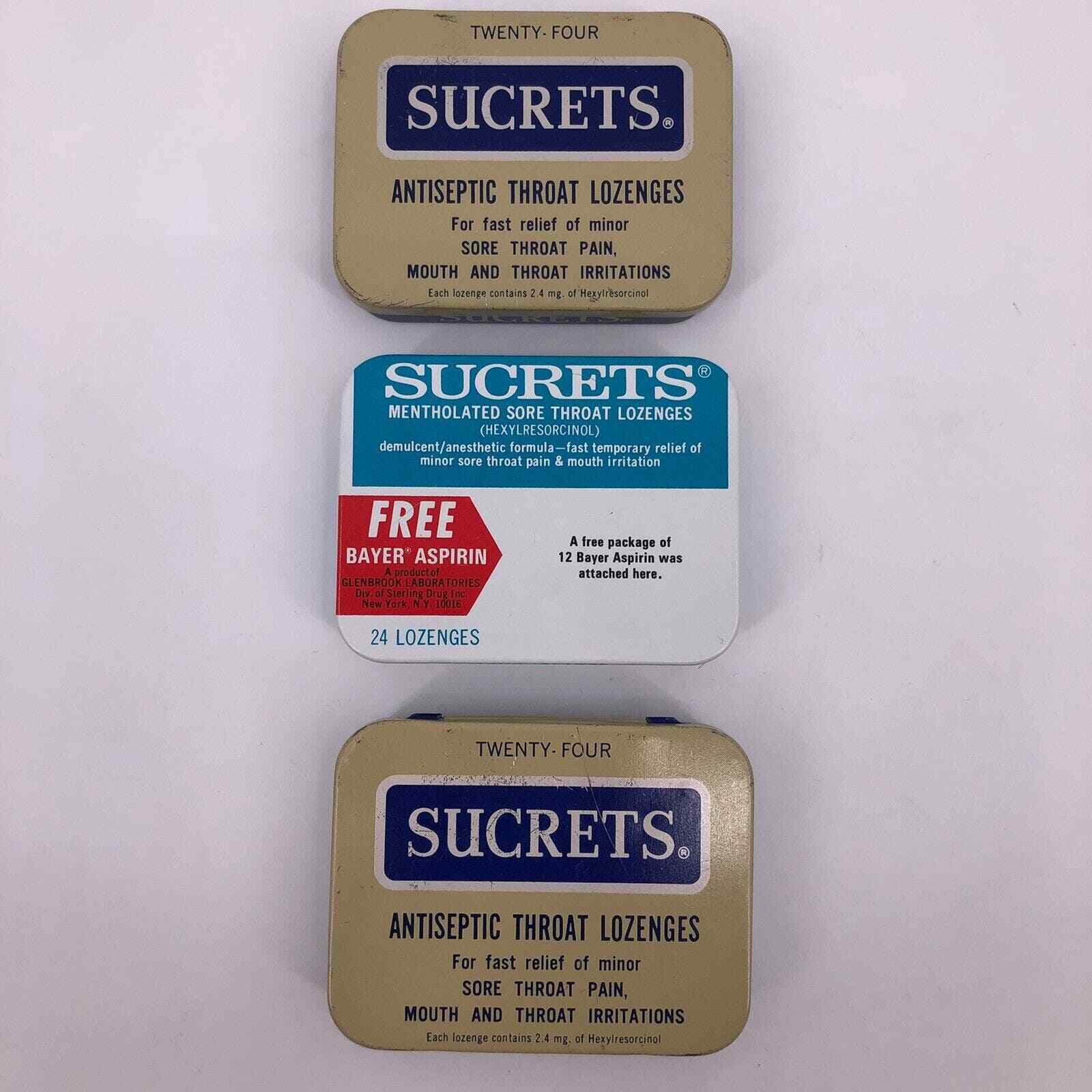 Vintage Sucrets Antiseptic Throat Lozenges Tins EMPTY Mentholated Collectibles