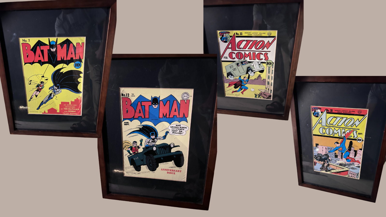 Vintage Style Comic Book Art Prints Framed - Batman & Action Comics - Wall Decor