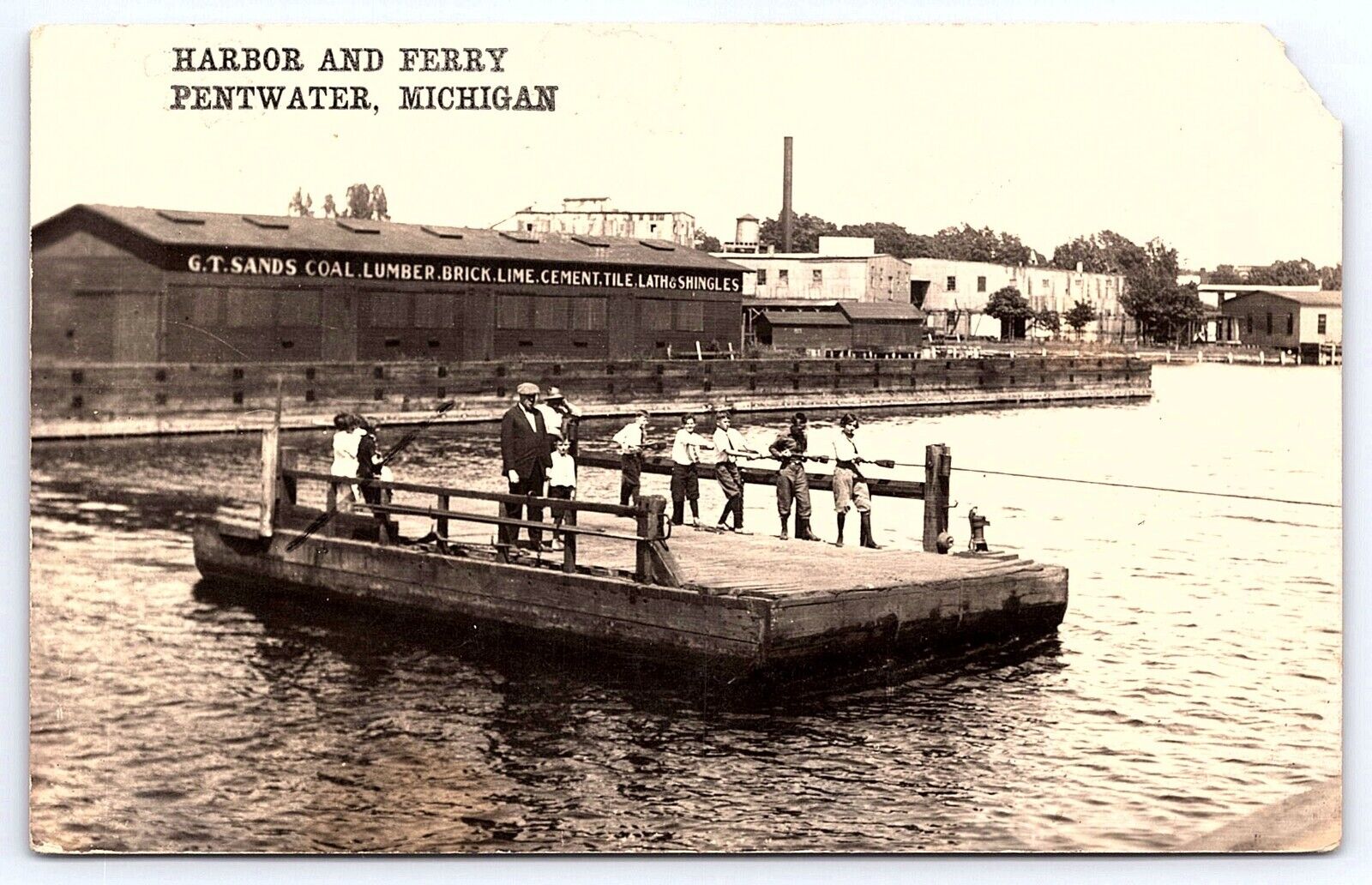 Postcard RPPC Pentwater MI Harbor Ferry G.T. Sands Coal Lumber Brick Unposted