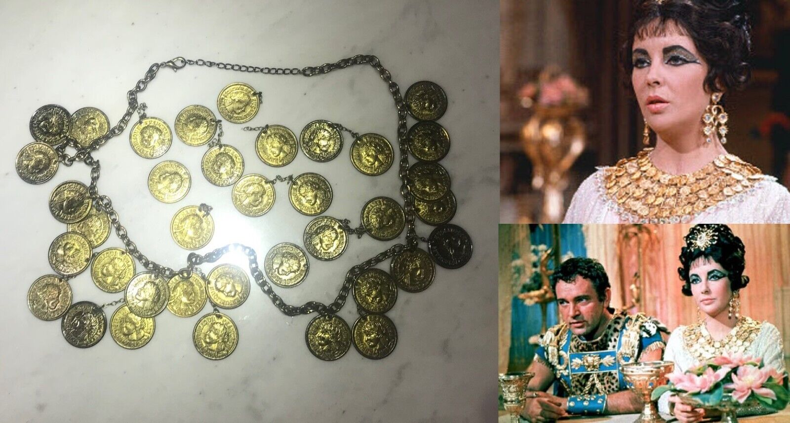 MGM Gold Coin Necklace Jewelry Cleopatra movie prop costume Julius Caesar Aureus