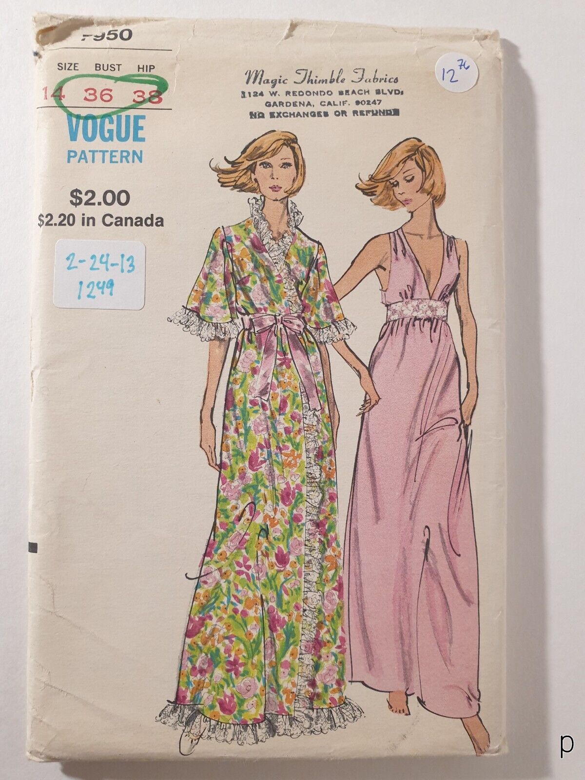 Vogue 7950 Vintage 1970s Robe & Gown Sewing Pattern UCFF Size 14