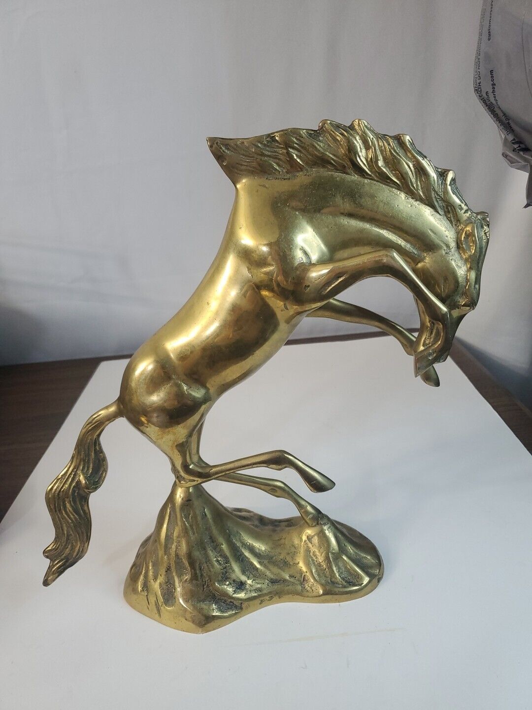 Vintage Brass Wild Horse Statue on Rock Base 14\