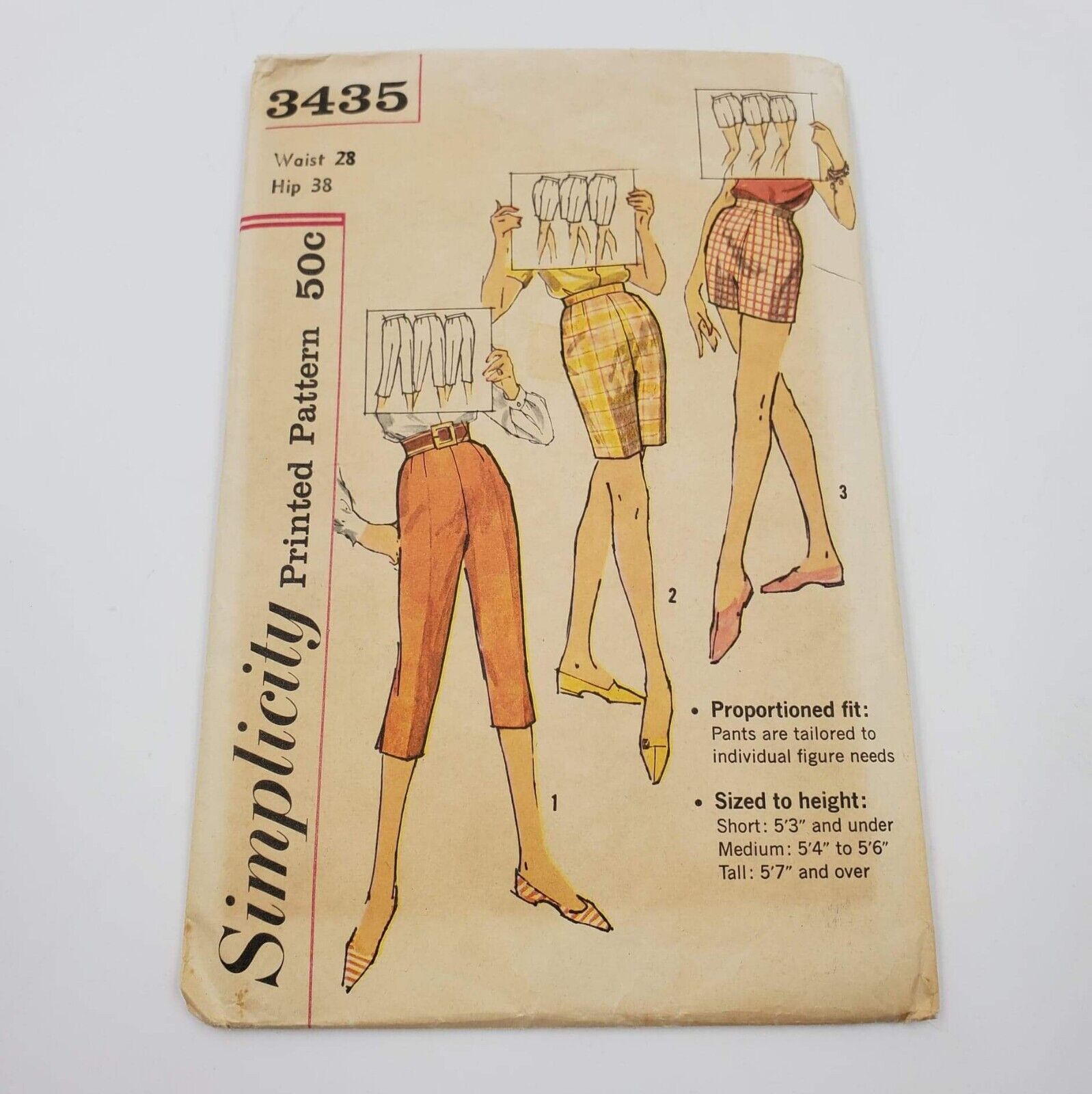 Simplicity Pattern 3435 Capri Pants & Shorts Vintage Waist 28