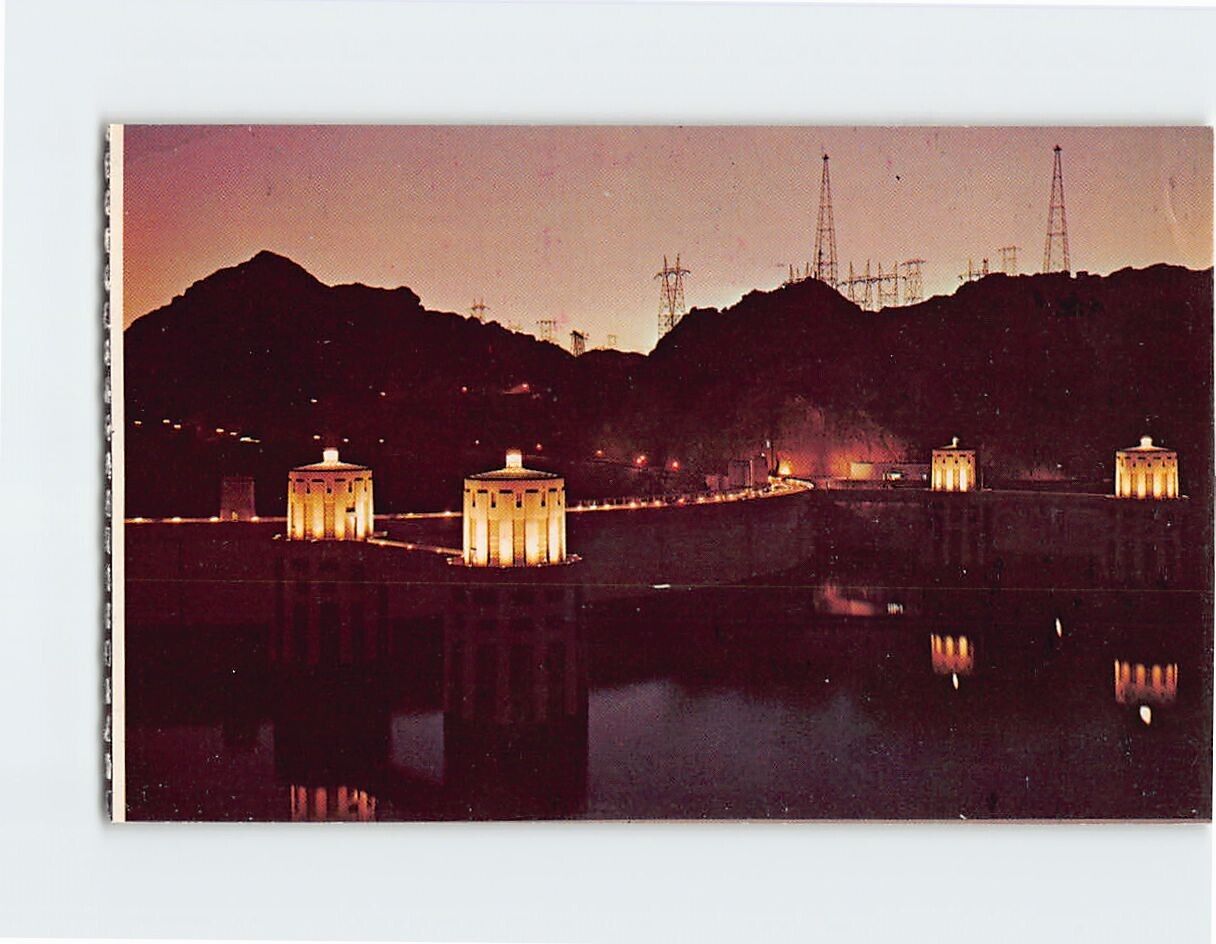 Postcard Hoover Dam at Night Nevada-Arizona USA