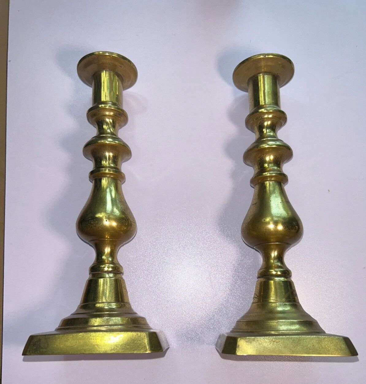 Pair of Mid 19th Century Antique Country Solid Brass Push Up 9\