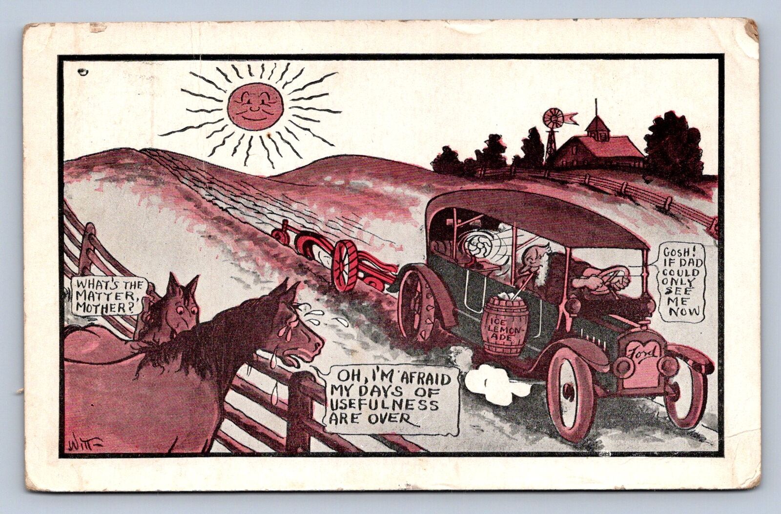 J94/ Interesting Postcard c1910 Ford Comics Witt Signed Plow Farming 403