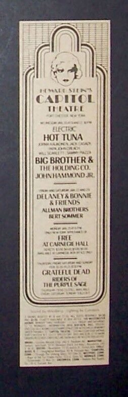 Grateful Dead Allman Bros Hot Tuna Big Brother Capitol Theatre NY \'71 Concert Ad