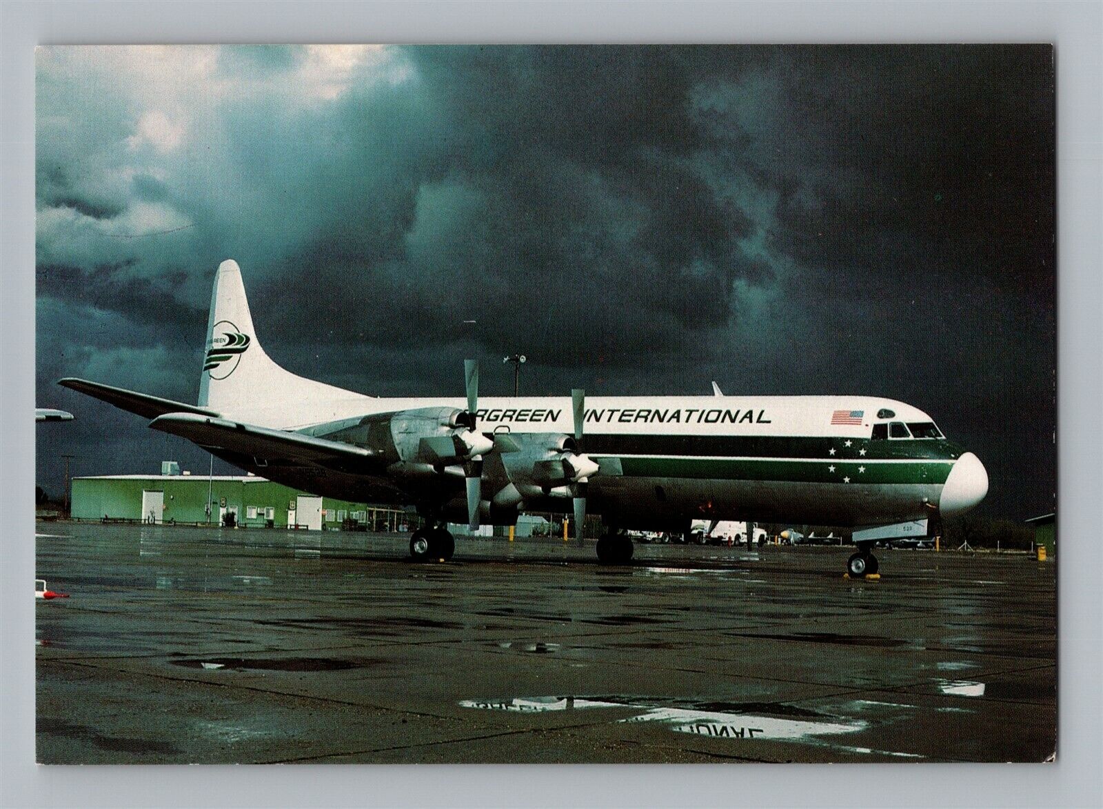 Aviation Airplane Postcard Evergreen International Airlines Lockheed Electra O7