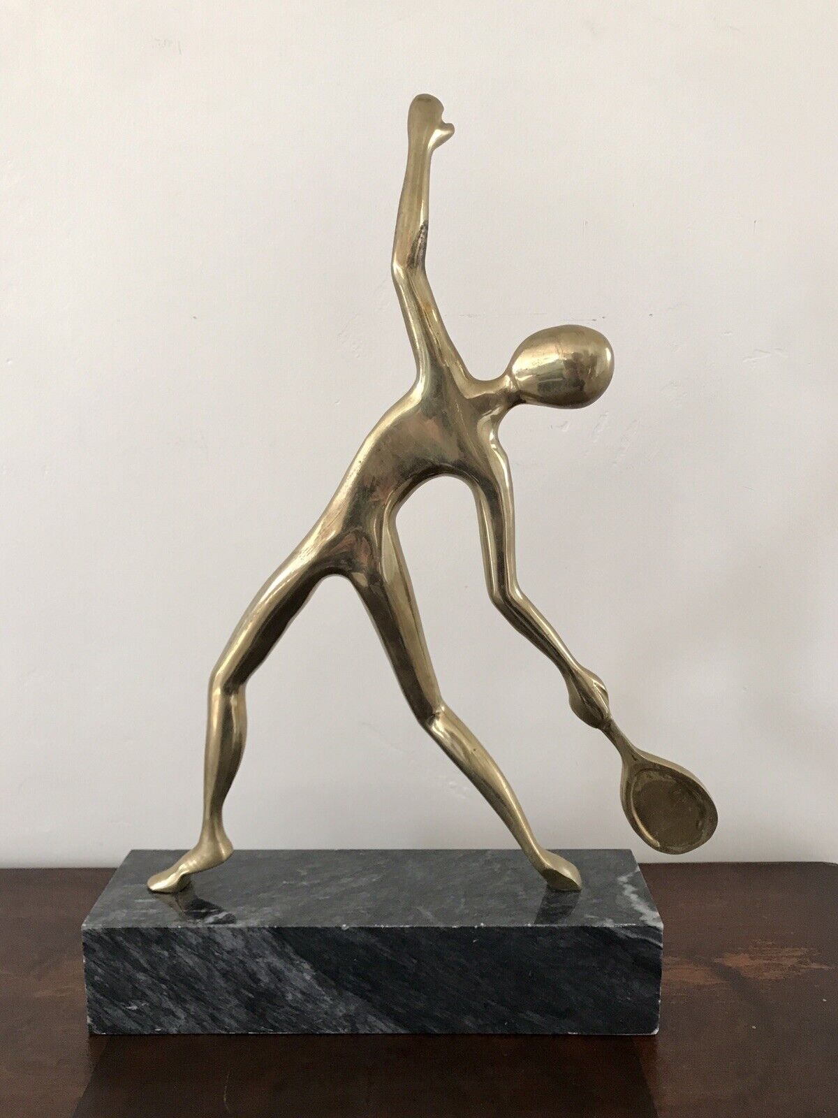Vintage Mid Century Modern Brass Tennis Player Sculpture Andrea by Sadek 17 in.