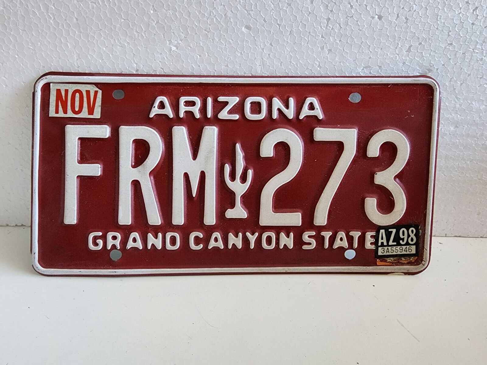 Arizona Grand Canyon State Vintage Red Metal License Plate 80-97 FRM 273 Cactus