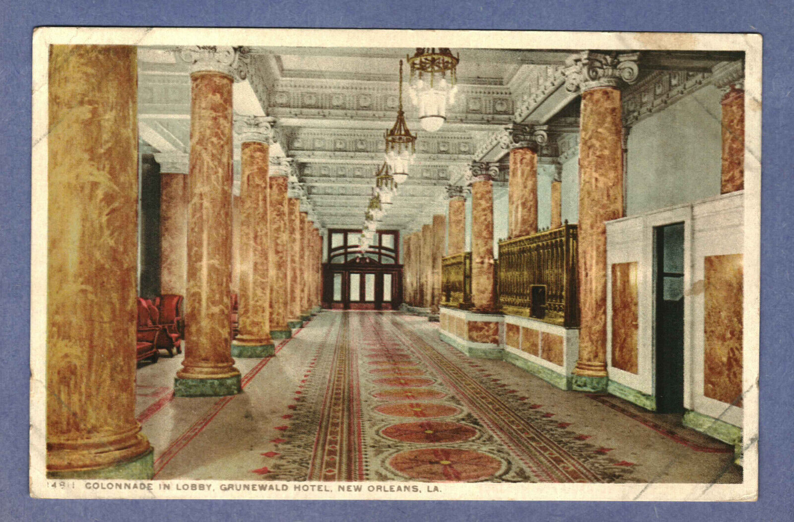 Postcard Colonnade In Lobby Grunewald Hotel New Orleans Louisiana LA