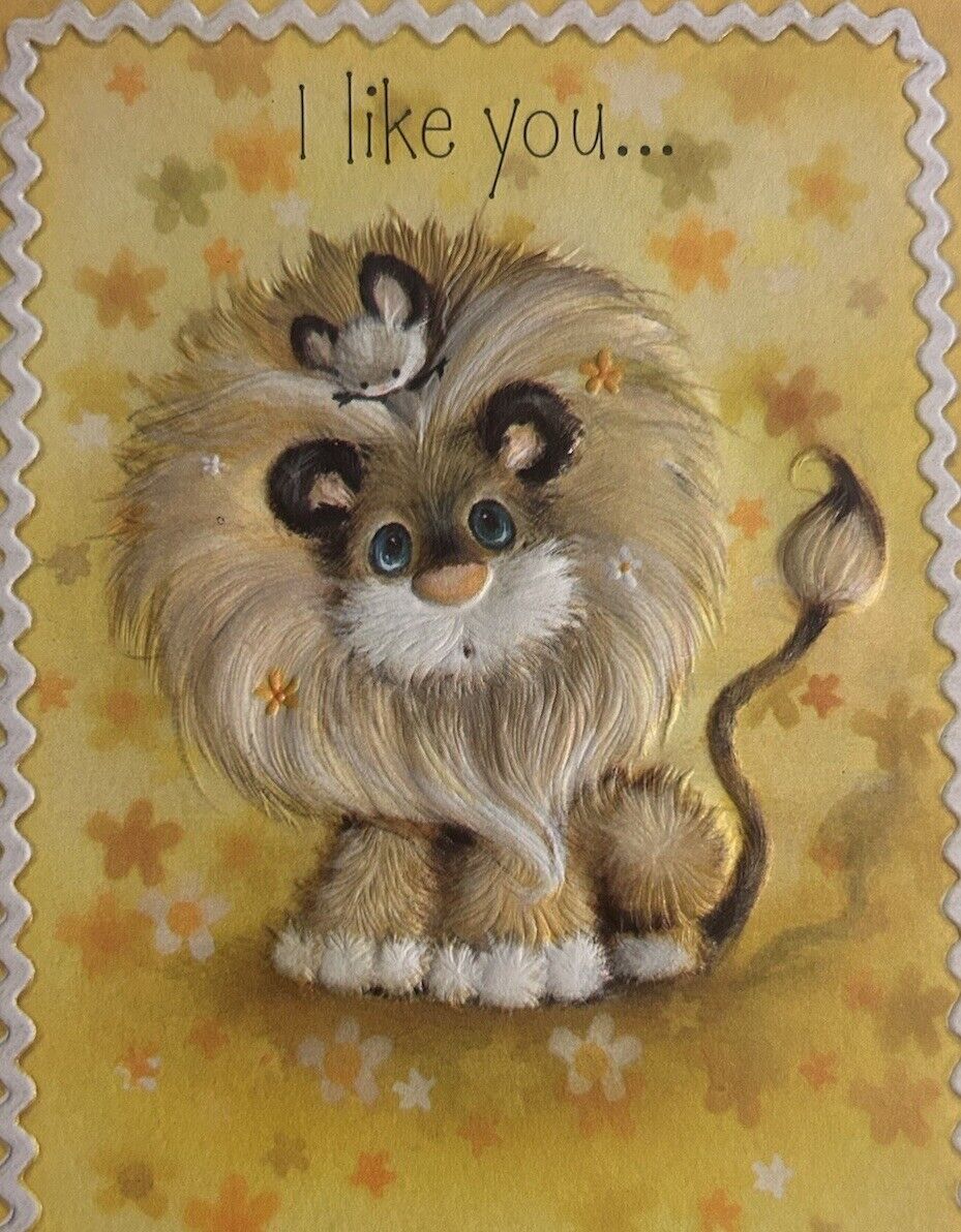 Vintage Greeting Card Unused Charmers Hallmark Lion Mouse I Like You Envelope