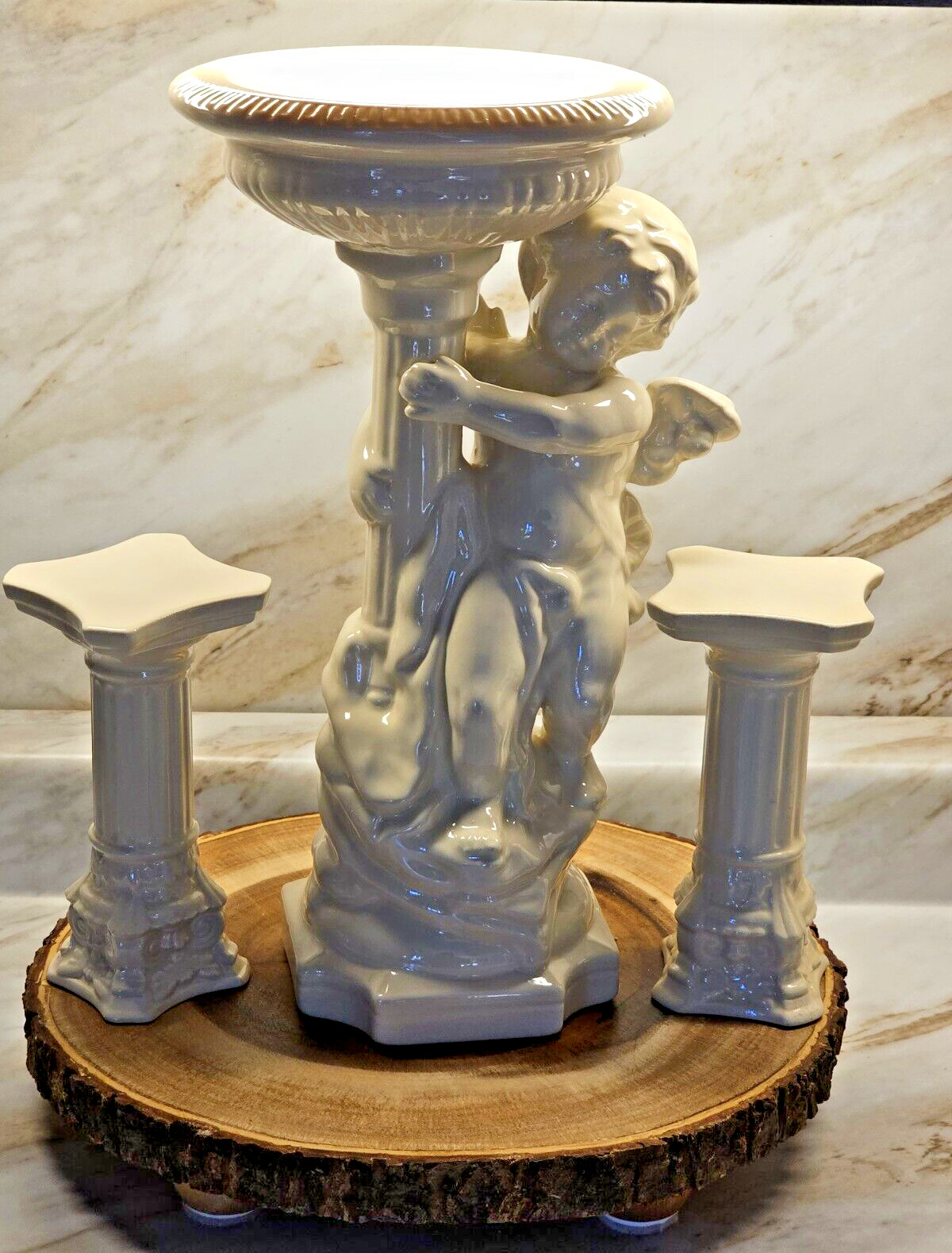 Vintage Ceramic Cherub Angel Figurine Pilar Candle Holder 11.5\