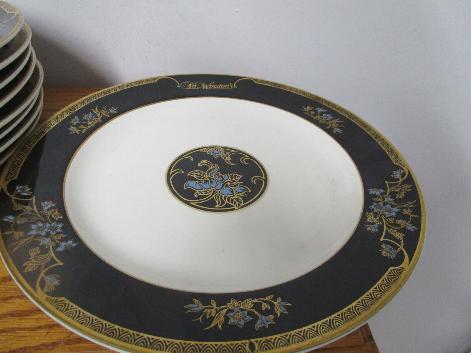 Vintage Sir Winston's Queen Mary Hotel Restaurant Dinner Plates with Gold Trim
