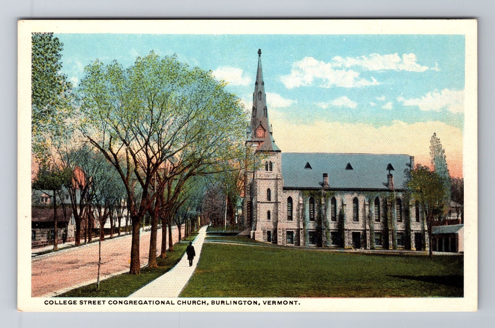 Burlington VT-Vermont, College St Congregational Church Antique Vintage Postcard