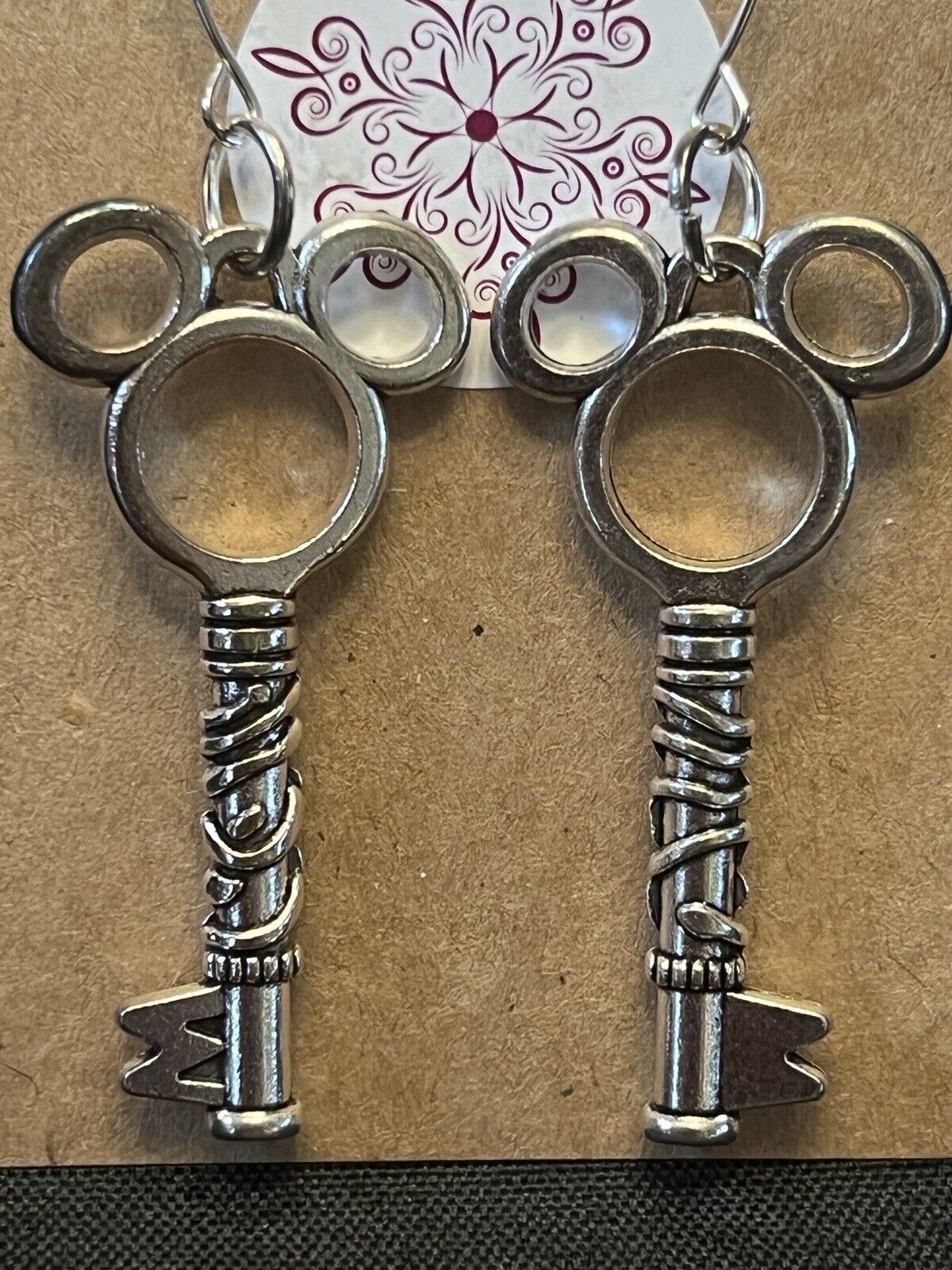 Key To The Kingdom Earrings Mickey Mouse Disney Silver Tone Magical Stainless
