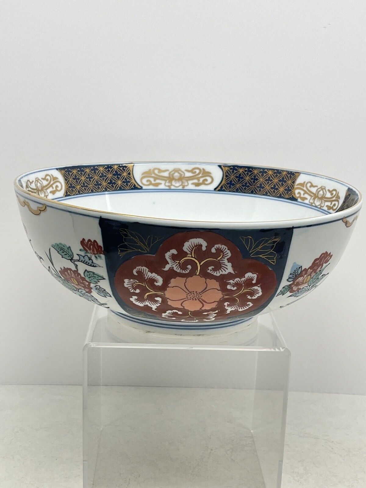 Gold Imari 10-3/4” Bowl Hand Painted Vintage Toyo Japan Red Blue Floral