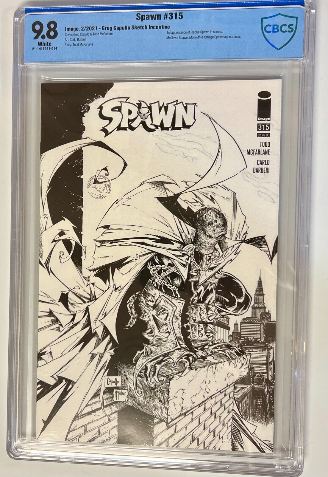 Spawn #315 (2021) CBCS 9.8  Image High Grade Comic Book B&W Sketch Incentive