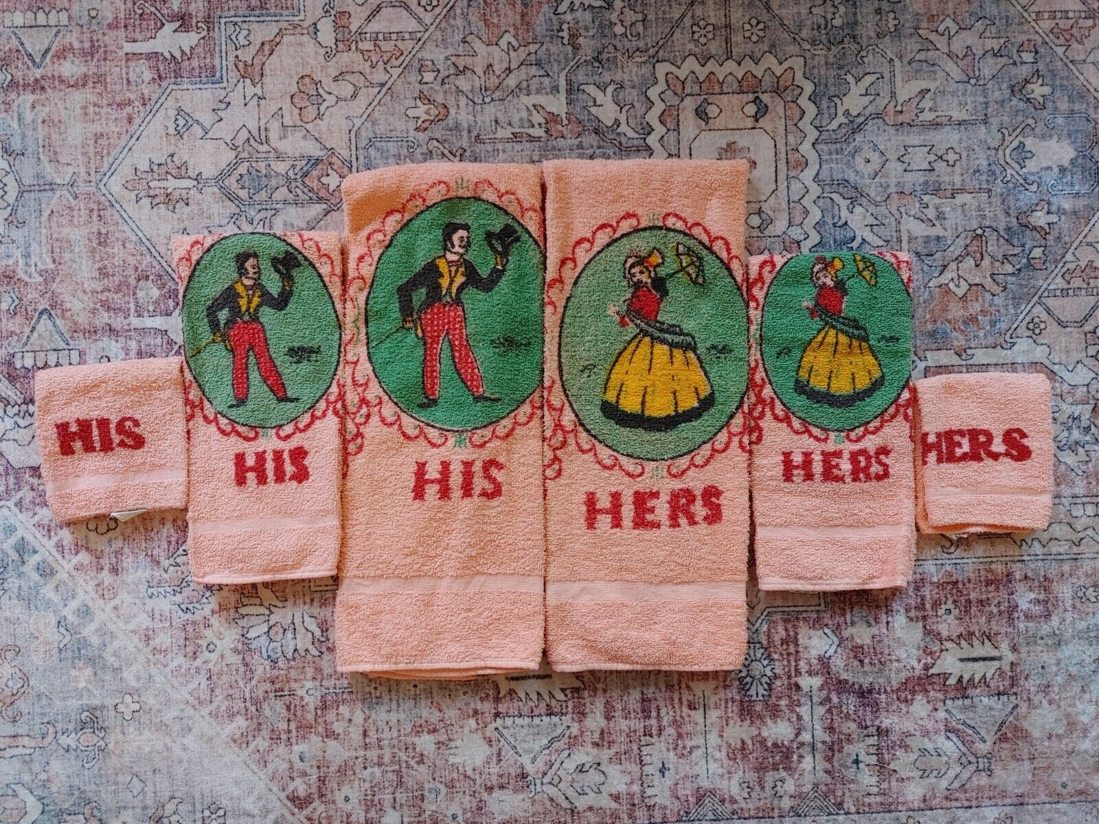 Vintage His and Hers Muscogee 100% Cotton Bathroom Towel Set