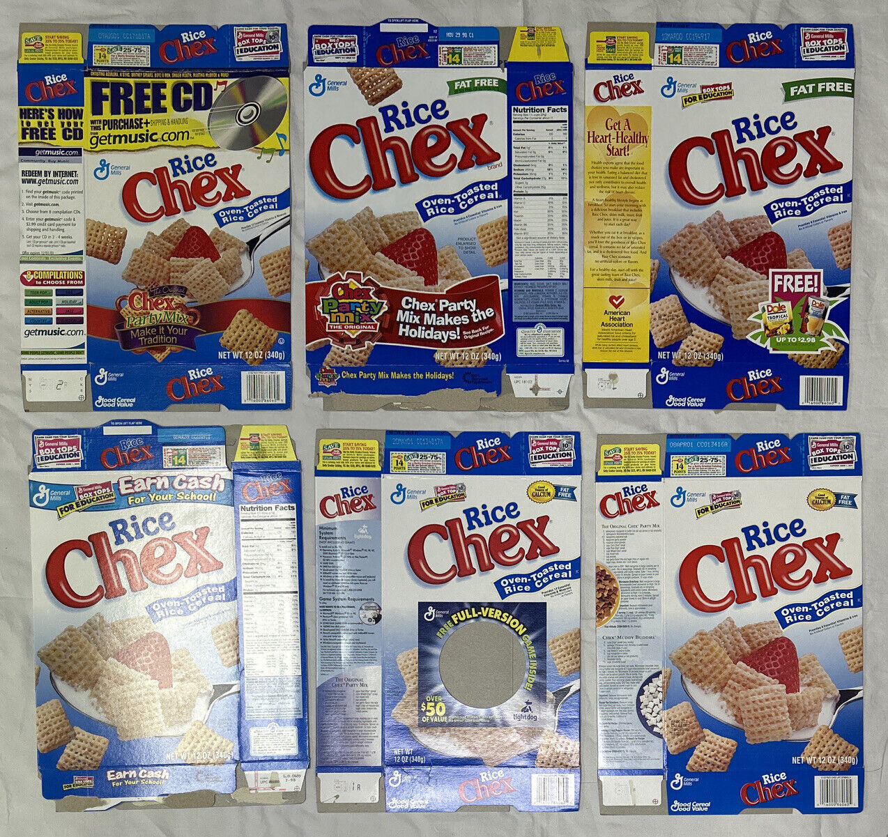 1990\'s-2000\'s Empty Rice Chex 12OZ Cereal Boxes Lot of 6 SKU U199/229