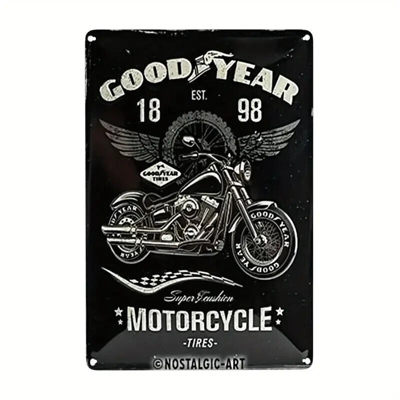 GOODYEAR MOTORCYCLE TIRES - Black Vintage Inspired METAL AD SIGN, 8\