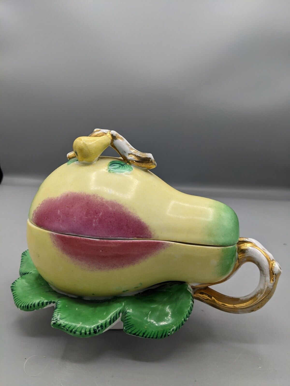 Antique 1864s Russian Imperial Kuznetsov Factory Pear Butter Dish 6 \