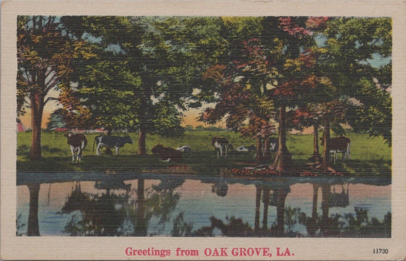 Oak Grove Louisiana Greetings Cows Field Lake Quality Colored Landscape Linen PC