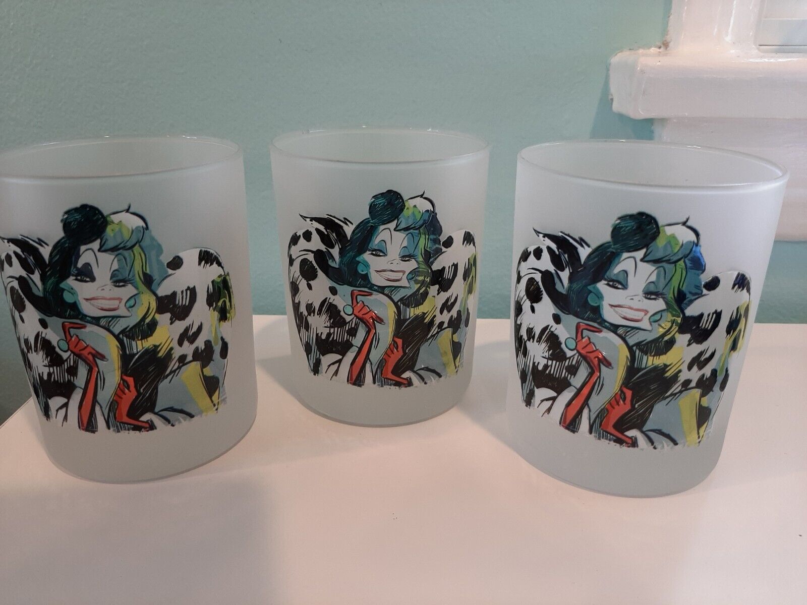 Set of 3~Cruella Devil~Frosted Old Fashion scotch glass~Frosted Cocktail Glasses