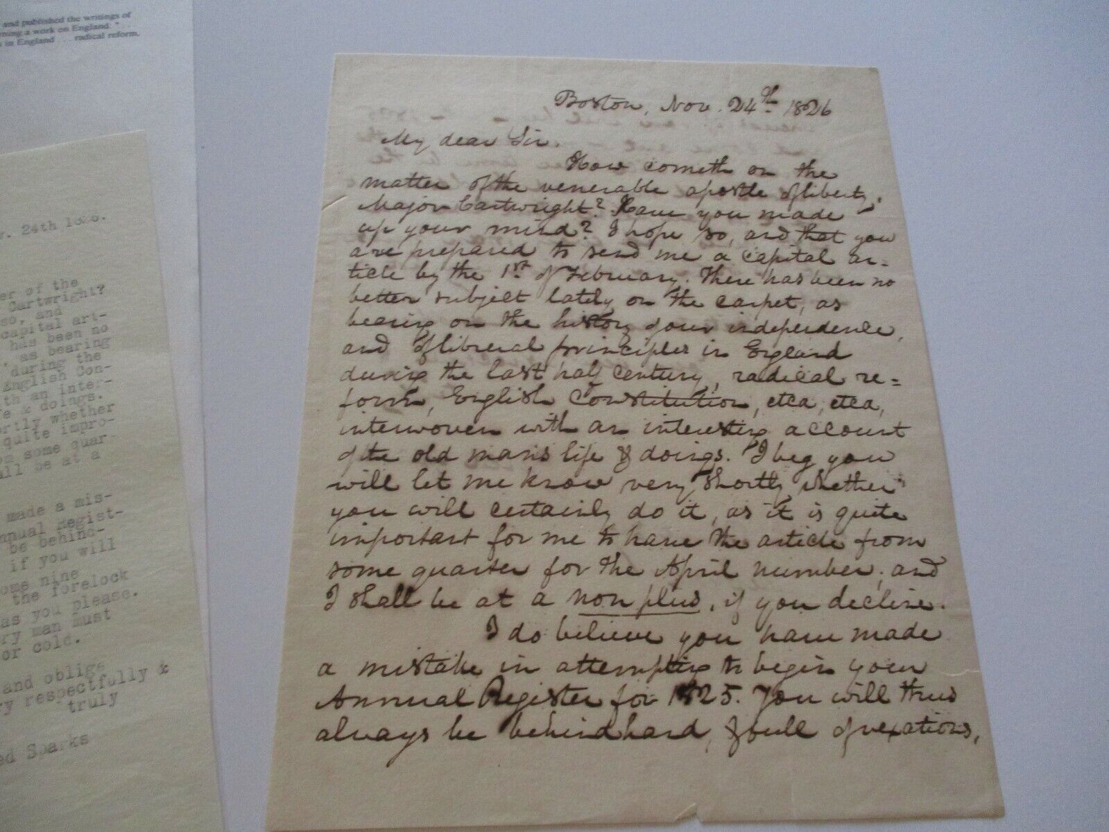 JARED SPARKS SIGNED LETTER AUTOGRAPH FAMOUS AMERICAN  HISTORIAN 19TH CENTURY 
