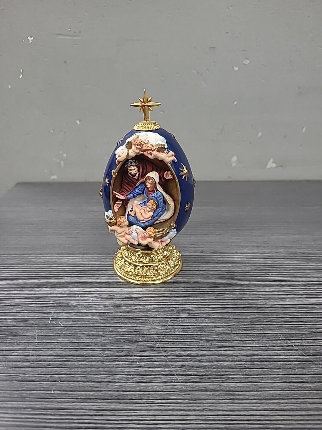 House Of Faberge Christmas Blue Egg The Nativity Franklin Mint Beautiful