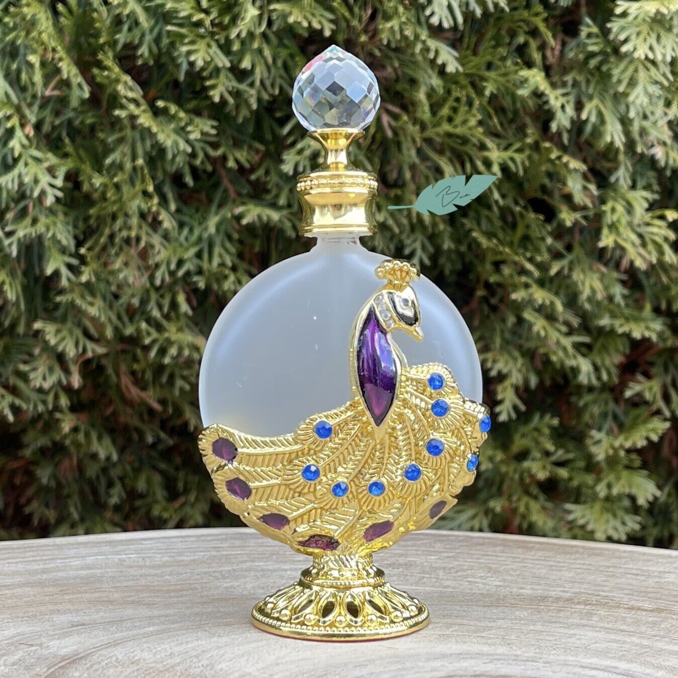 Peacock Feather Vintage-Style Perfume Bottle 30mL In Royal Gold