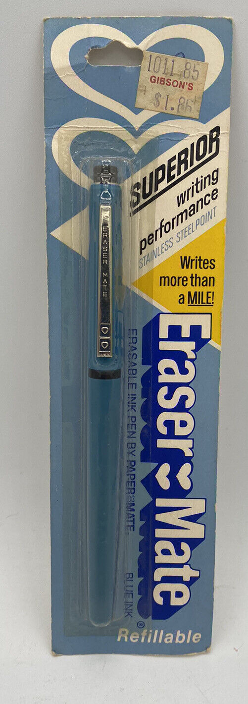 Original Blue Eraser Mate Paper Mate Pen VTG Packaging Collectible Advertising