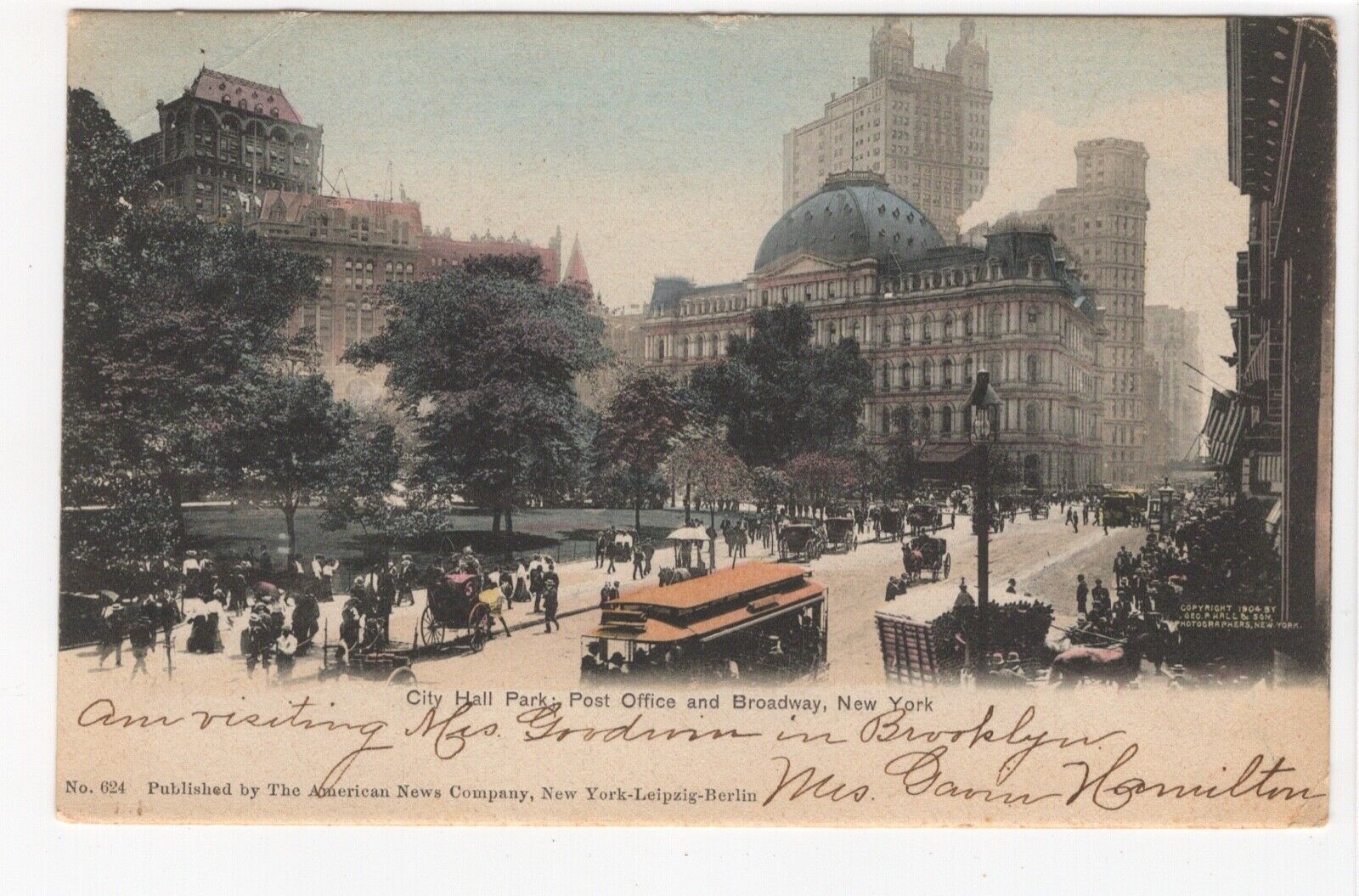 New York City NYC Photo Postcard City Hall Park Post Office Broadway Geo P Hall 