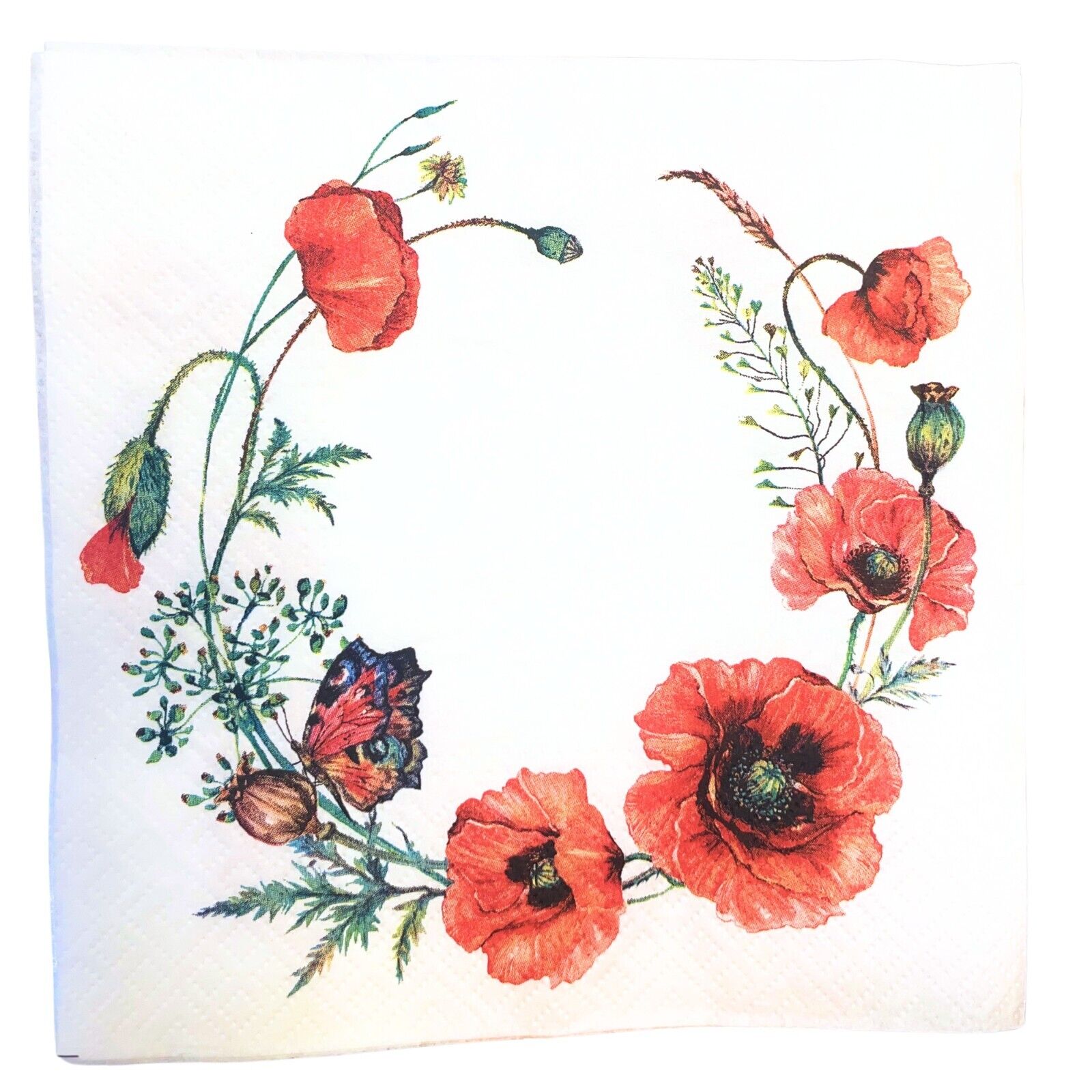 TWO Individual Paper Luncheon Decoupage Napkins ROSES POPPY Art Decorative