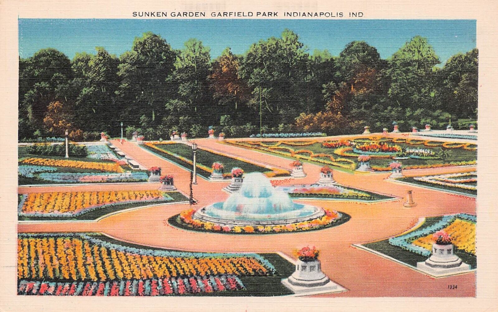 Indianapolis Sunken Gardens Garfield Park Marion County Indiana Vtg Postcard B48