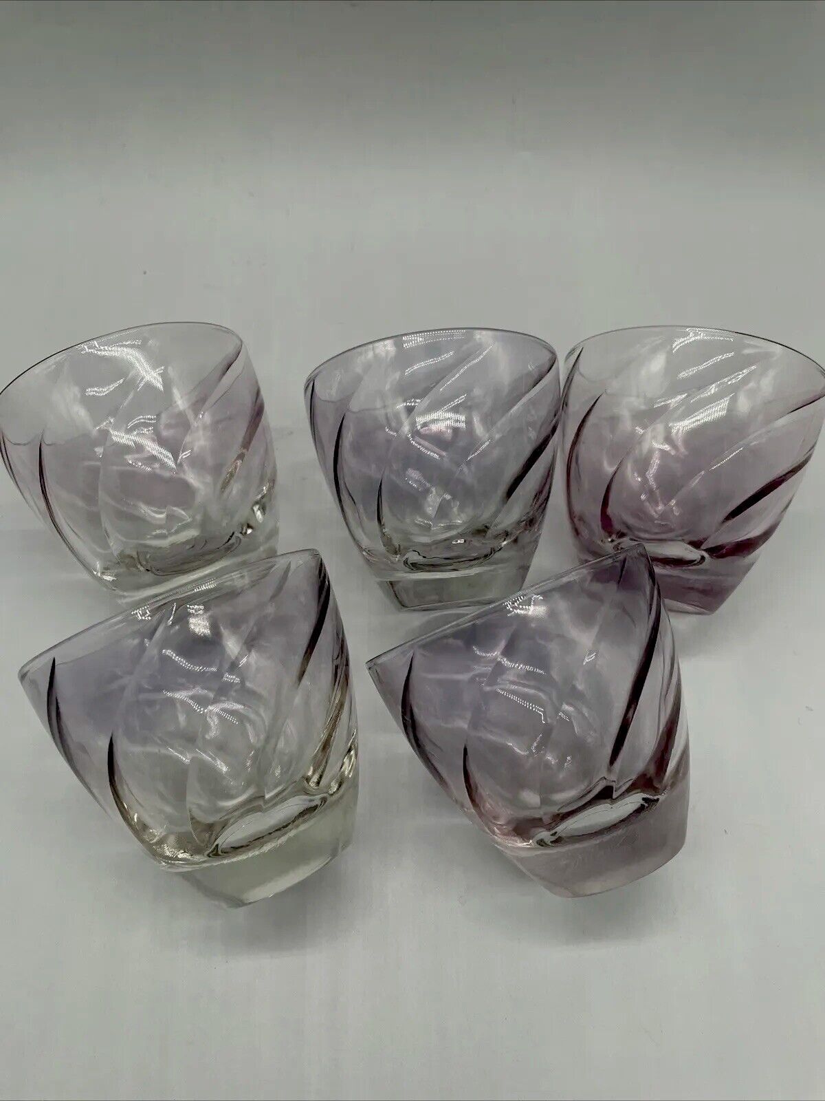 VTG Cocktail Oyster Glass Set of 5 Hazel Atlas Lavender Purple Swirl-3oz-Mint