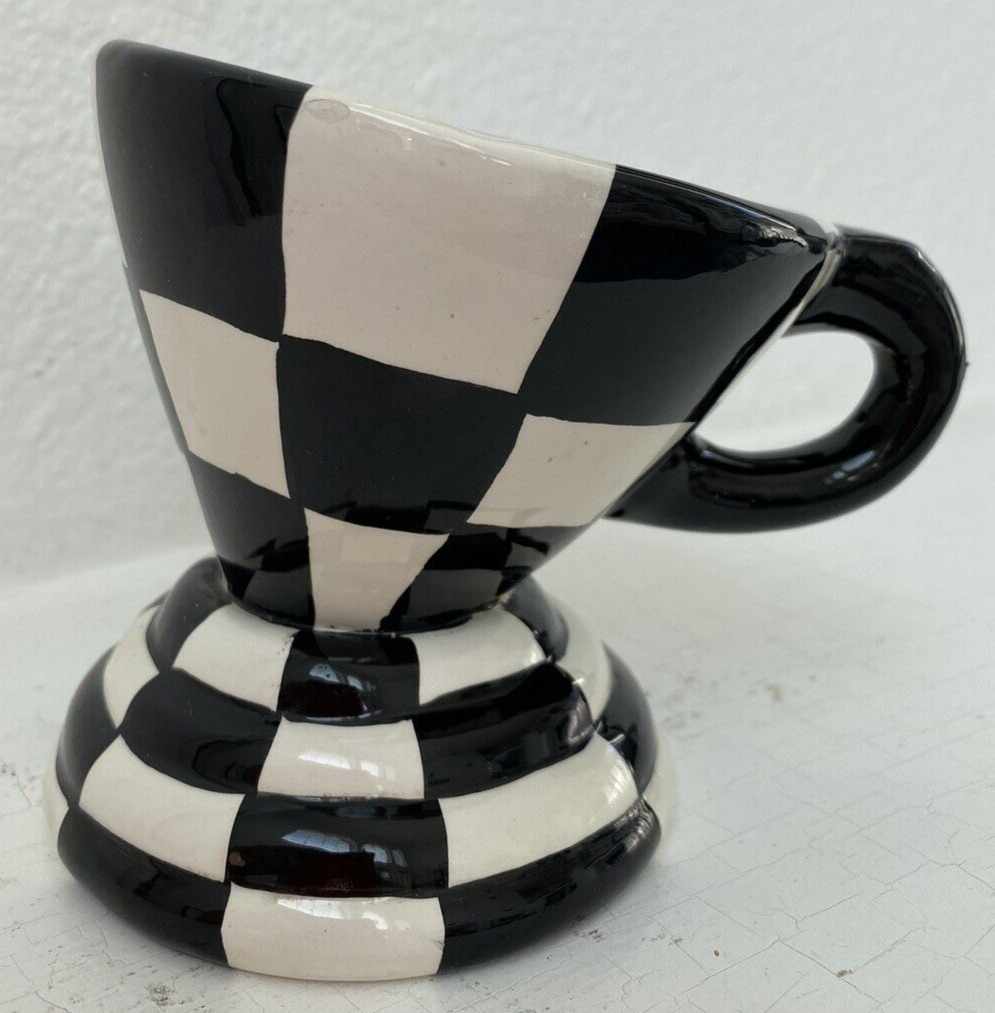 Swak LYNDA CORNEILL Mad Hatter Crooked Black & White Checked Tea Coffee Cup Mug